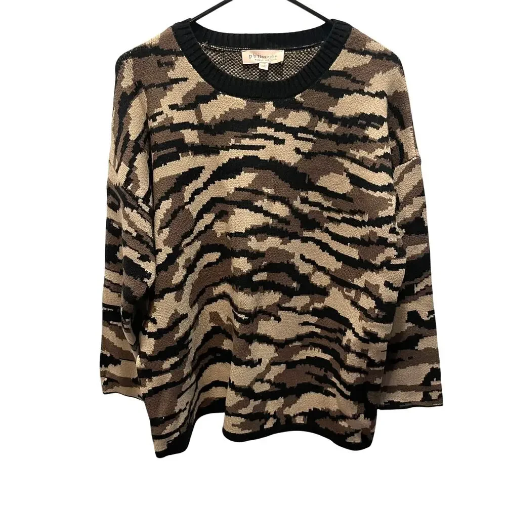 women's Philosophy 2X camouflage knit sweater long sleeves cozy casual relax